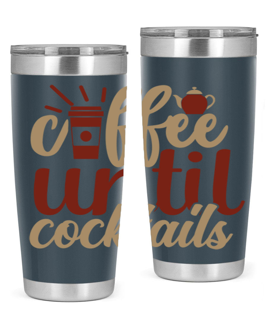 Coffee Until Cocktails 215# Tumbler in stainless steel with vibrant print, showcasing its double wall vacuum design.