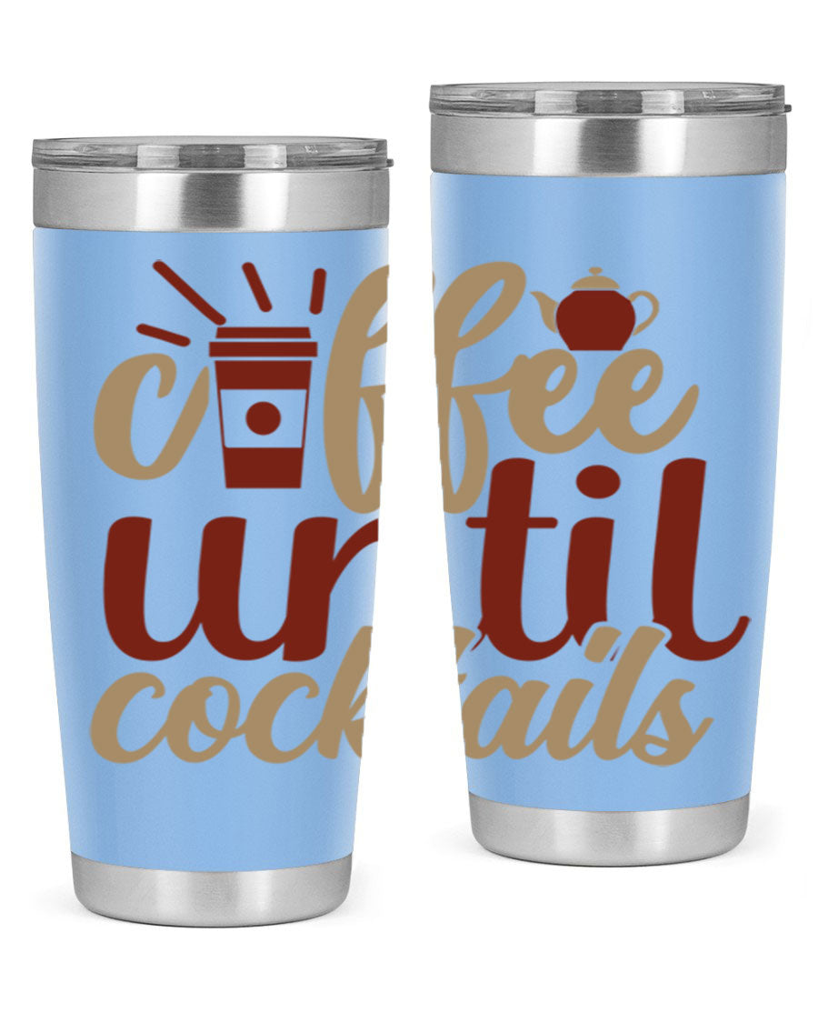 Coffee Until Cocktails 215# Tumbler in stainless steel with vibrant print, showcasing its double wall vacuum design.