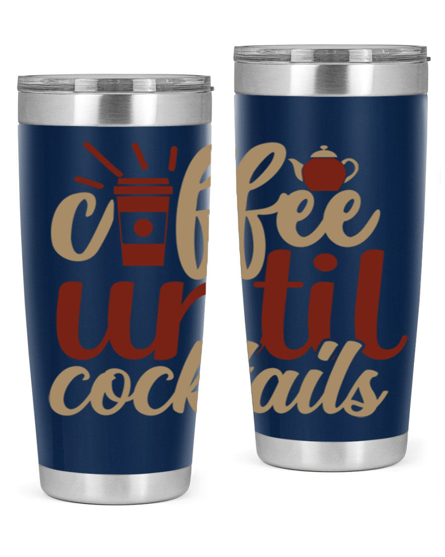 Coffee Until Cocktails 215# Tumbler in stainless steel with vibrant print, showcasing its double wall vacuum design.