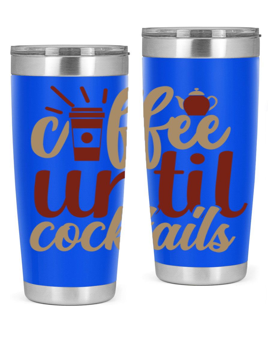 Coffee Until Cocktails 215# Tumbler in stainless steel with vibrant print, showcasing its double wall vacuum design.