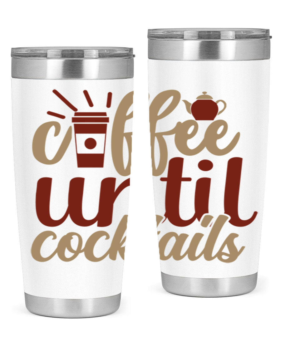 Coffee Until Cocktails 215# Tumbler in stainless steel with vibrant print, showcasing its double wall vacuum design.