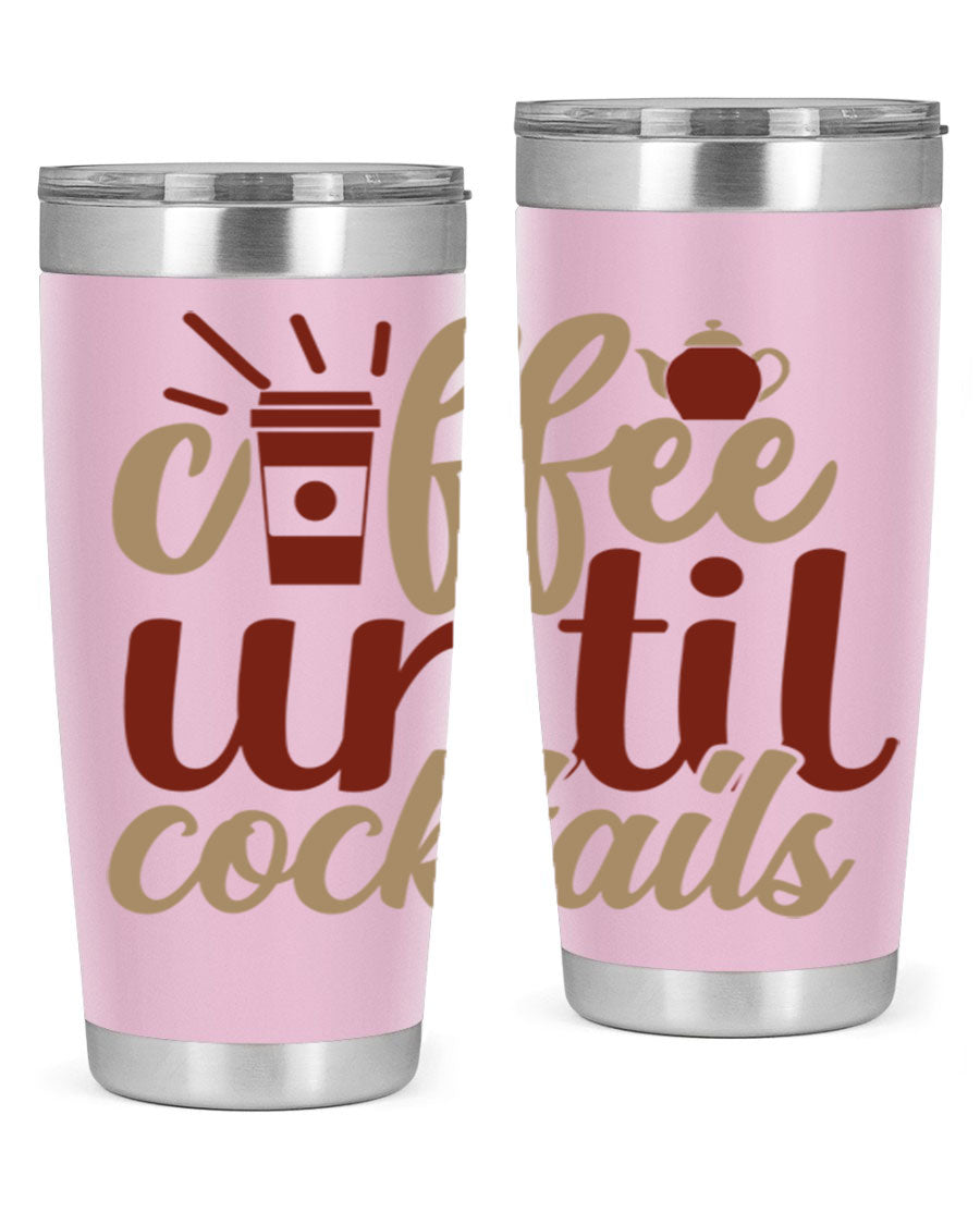 Coffee Until Cocktails 215# Tumbler in stainless steel with vibrant print, showcasing its double wall vacuum design.