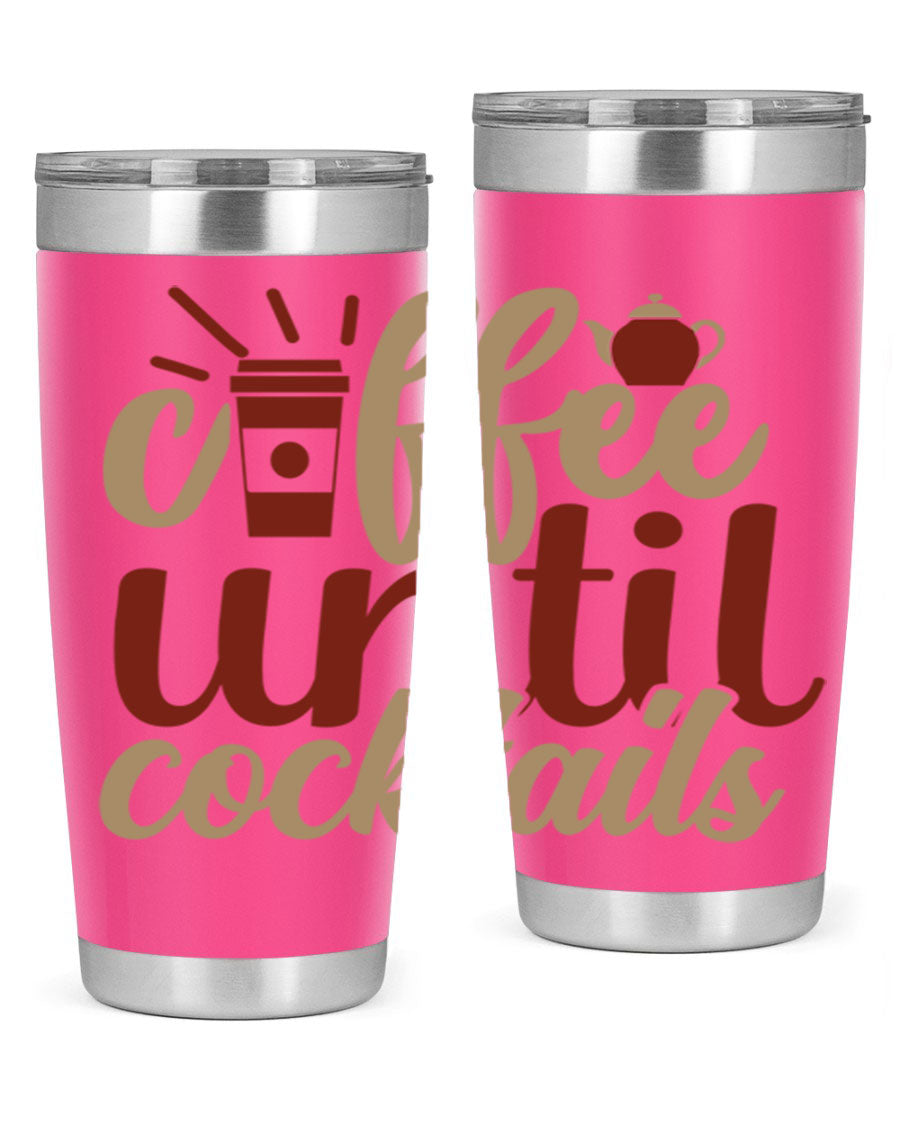 Coffee Until Cocktails 215# Tumbler in stainless steel with vibrant print, showcasing its double wall vacuum design.