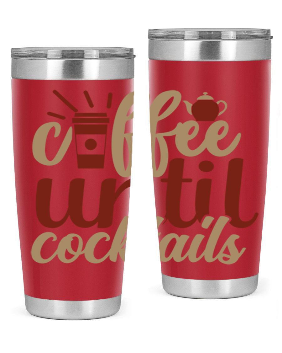 Coffee Until Cocktails 215# Tumbler in stainless steel with vibrant print, showcasing its double wall vacuum design.