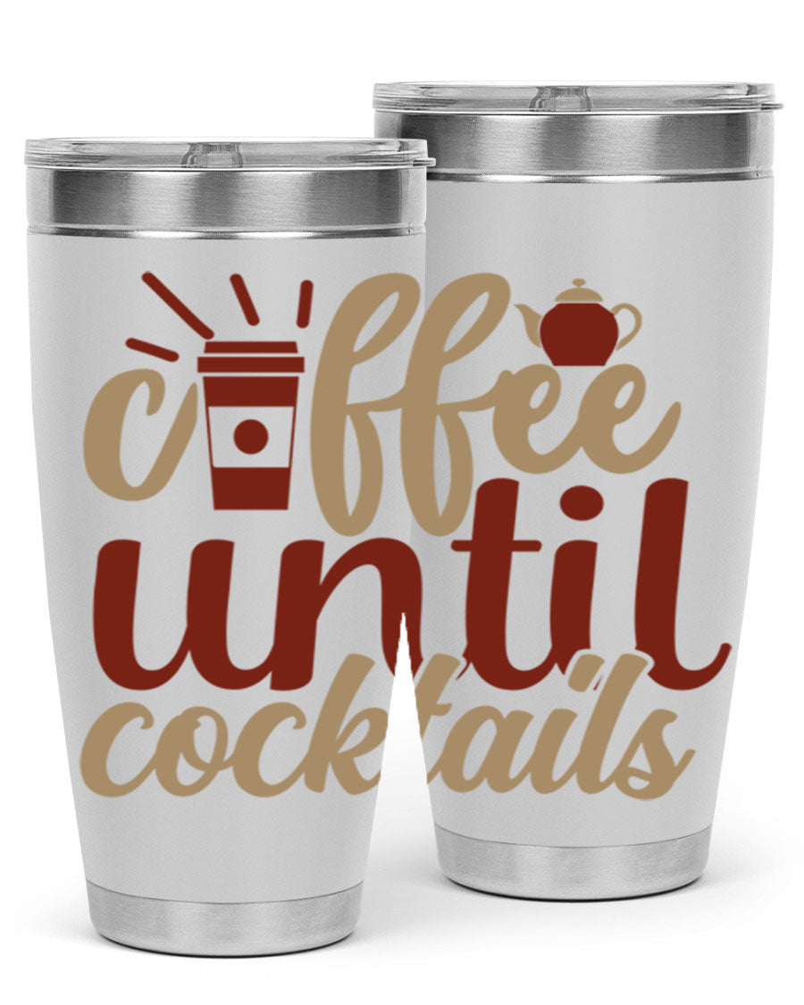 Coffee Until Cocktails 215# Tumbler in stainless steel with vibrant print, showcasing its double wall vacuum design.
