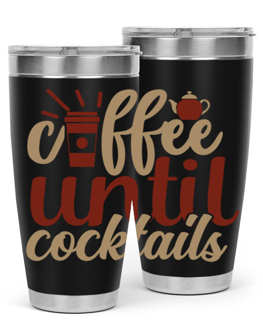 Coffee Until Cocktails 215# Tumbler in stainless steel with vibrant print, showcasing its double wall vacuum design.