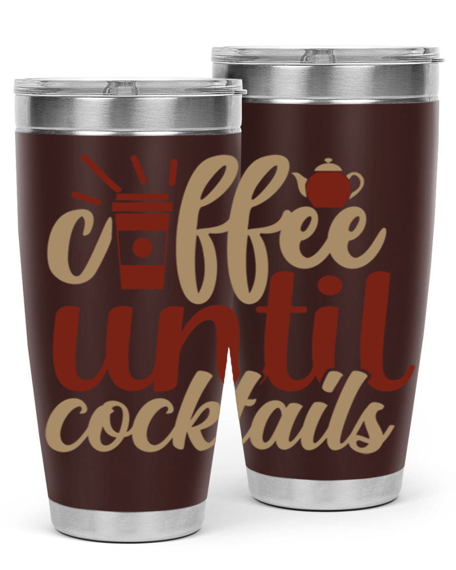Coffee Until Cocktails 215# Tumbler in stainless steel with vibrant print, showcasing its double wall vacuum design.