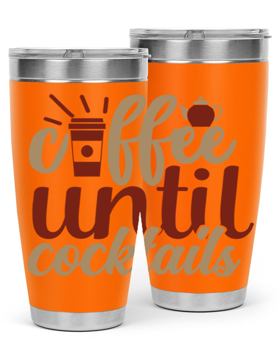 Coffee Until Cocktails 215# Tumbler in stainless steel with vibrant print, showcasing its double wall vacuum design.