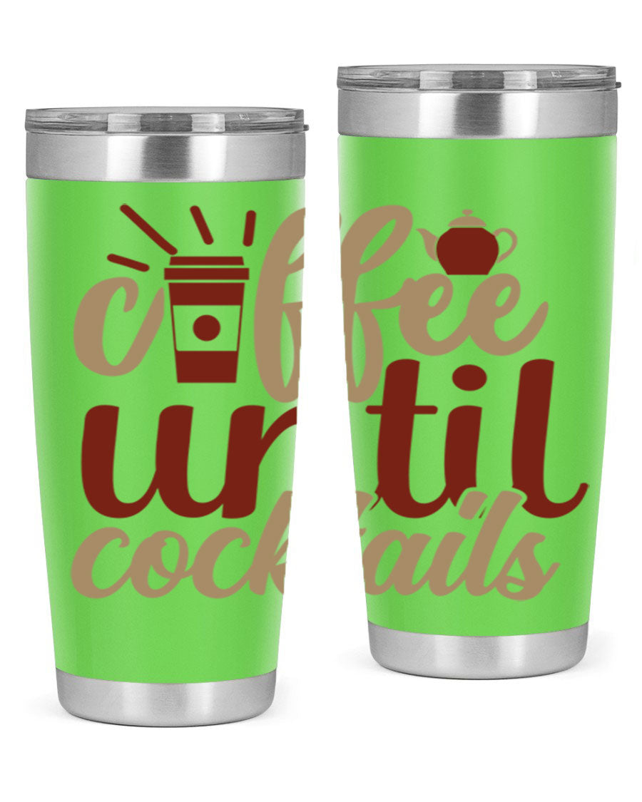 Coffee Until Cocktails 215# Tumbler in stainless steel with vibrant print, showcasing its double wall vacuum design.