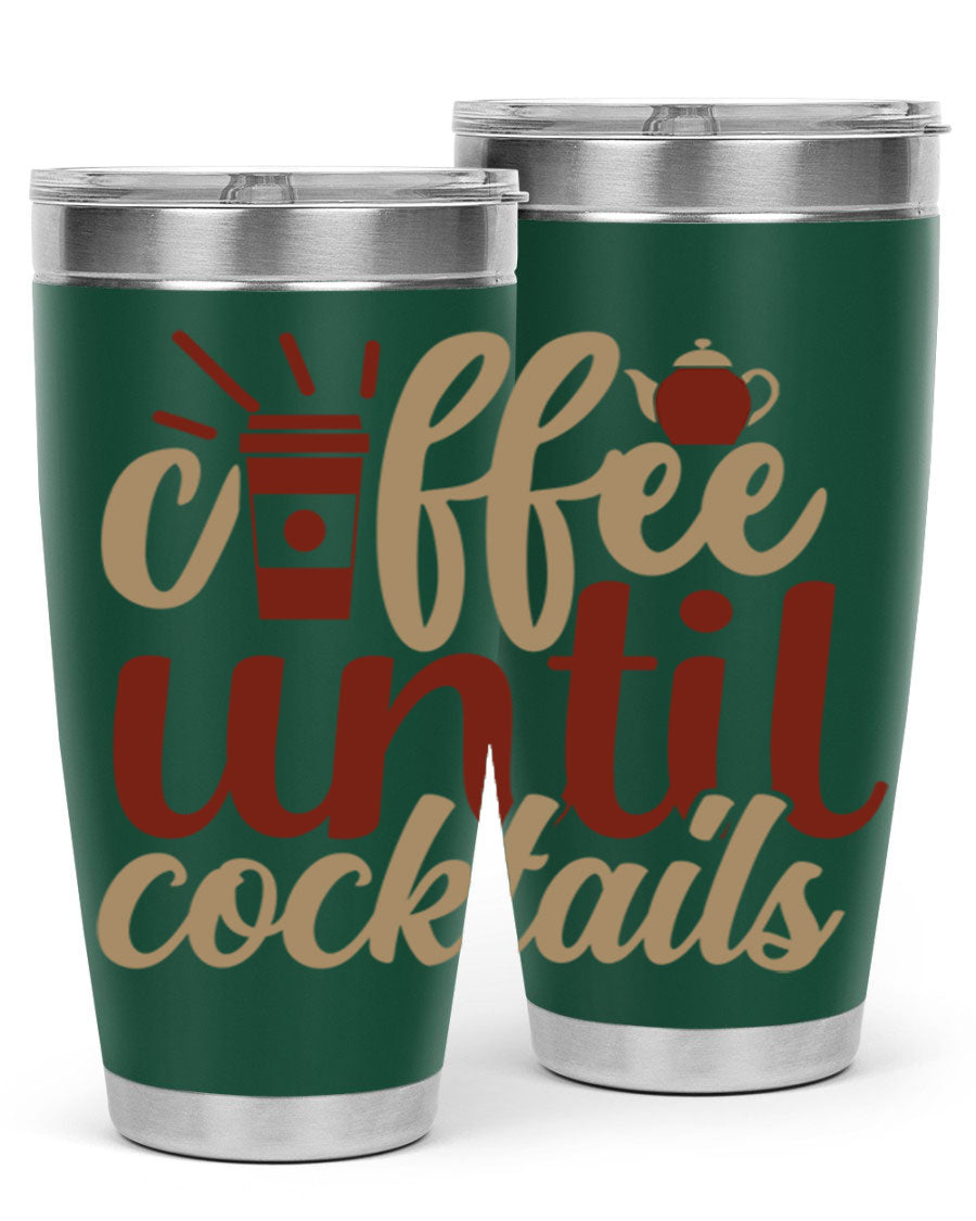 Coffee Until Cocktails 215# Tumbler in stainless steel with vibrant print, showcasing its double wall vacuum design.