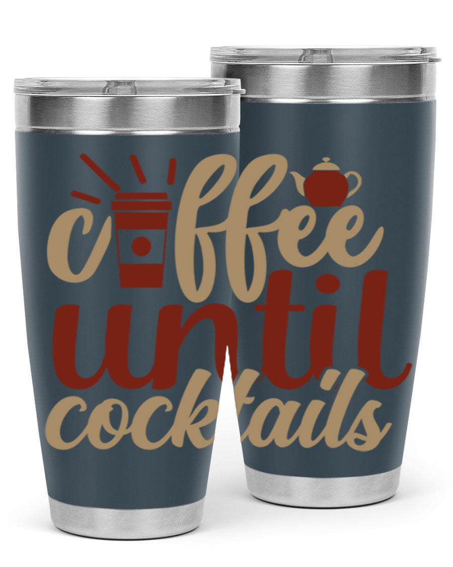 Coffee Until Cocktails 215# Tumbler in stainless steel with vibrant print, showcasing its double wall vacuum design.