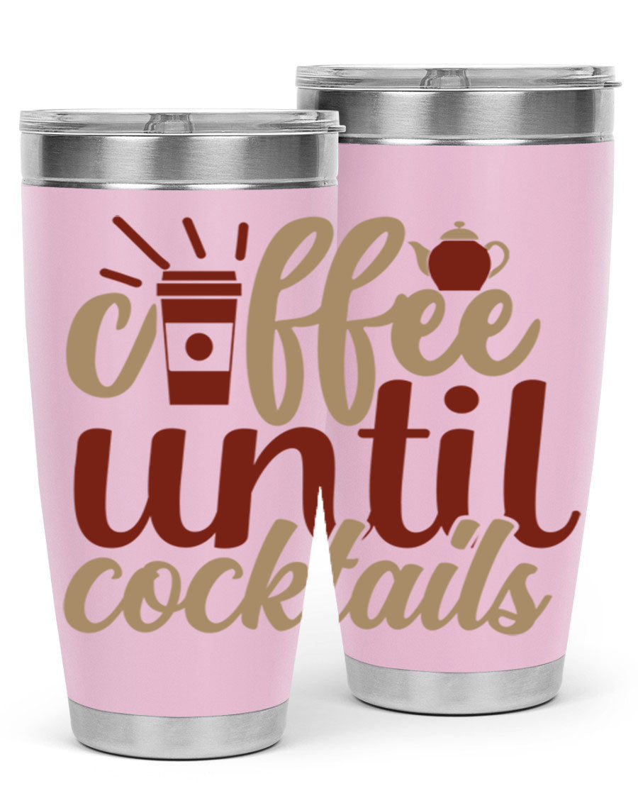 Coffee Until Cocktails 215# Tumbler in stainless steel with vibrant print, showcasing its double wall vacuum design.