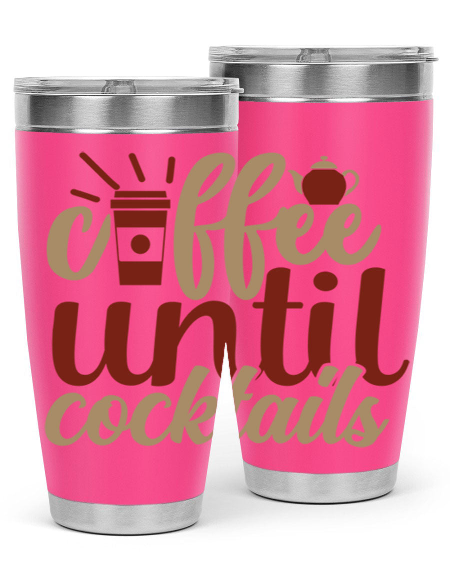 Coffee Until Cocktails 215# Tumbler in stainless steel with vibrant print, showcasing its double wall vacuum design.