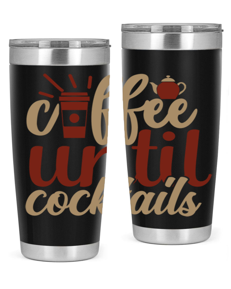 Coffee Until Cocktails 215# Tumbler in stainless steel with vibrant print, showcasing its double wall vacuum design.