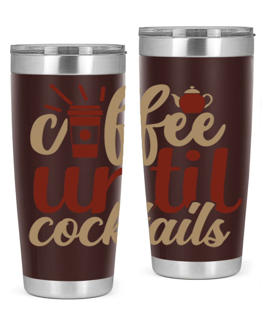 Coffee Until Cocktails 215# Tumbler in stainless steel with vibrant print, showcasing its double wall vacuum design.