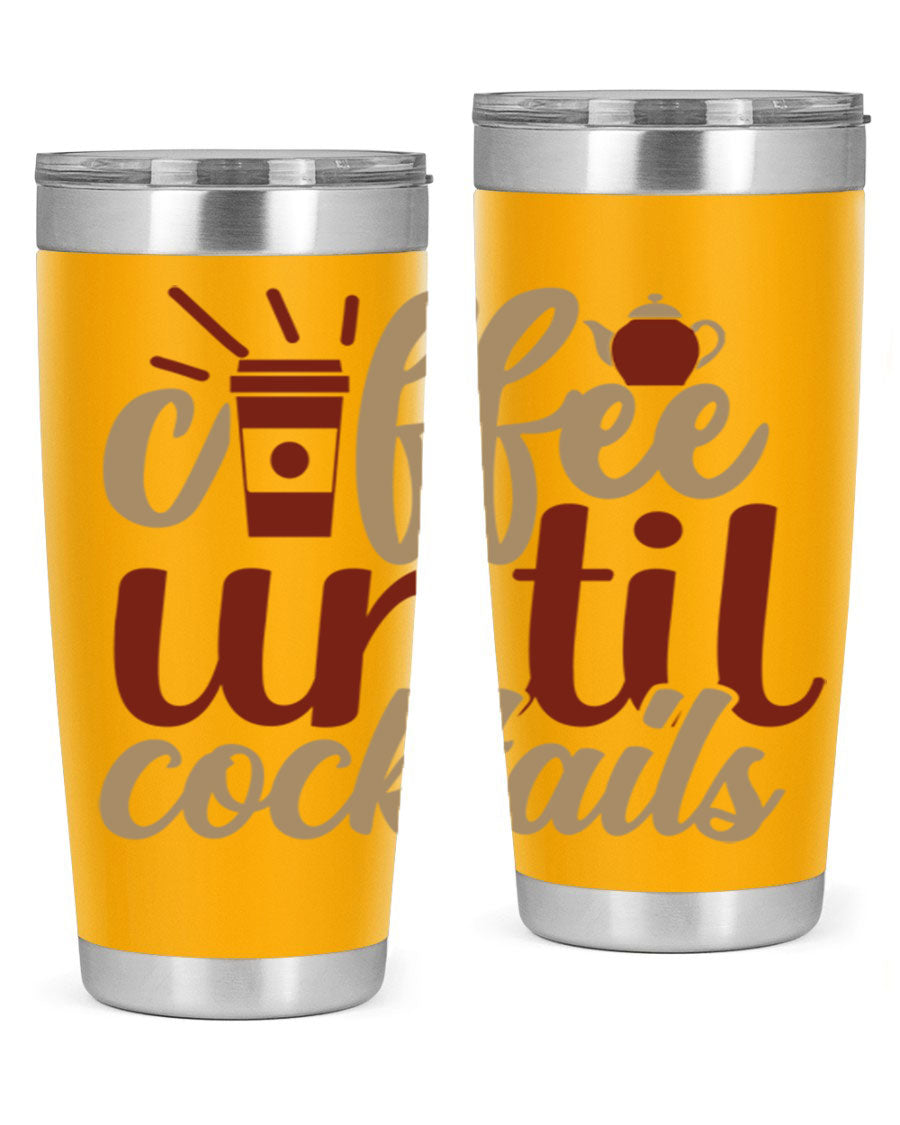 Coffee Until Cocktails 215# Tumbler in stainless steel with vibrant print, showcasing its double wall vacuum design.