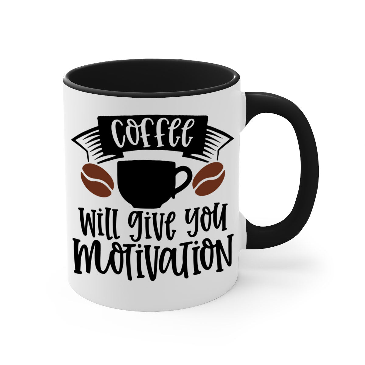 A stylish two-tone coffee mug with a glossy finish, featuring a colored handle and interior, available in five colors.