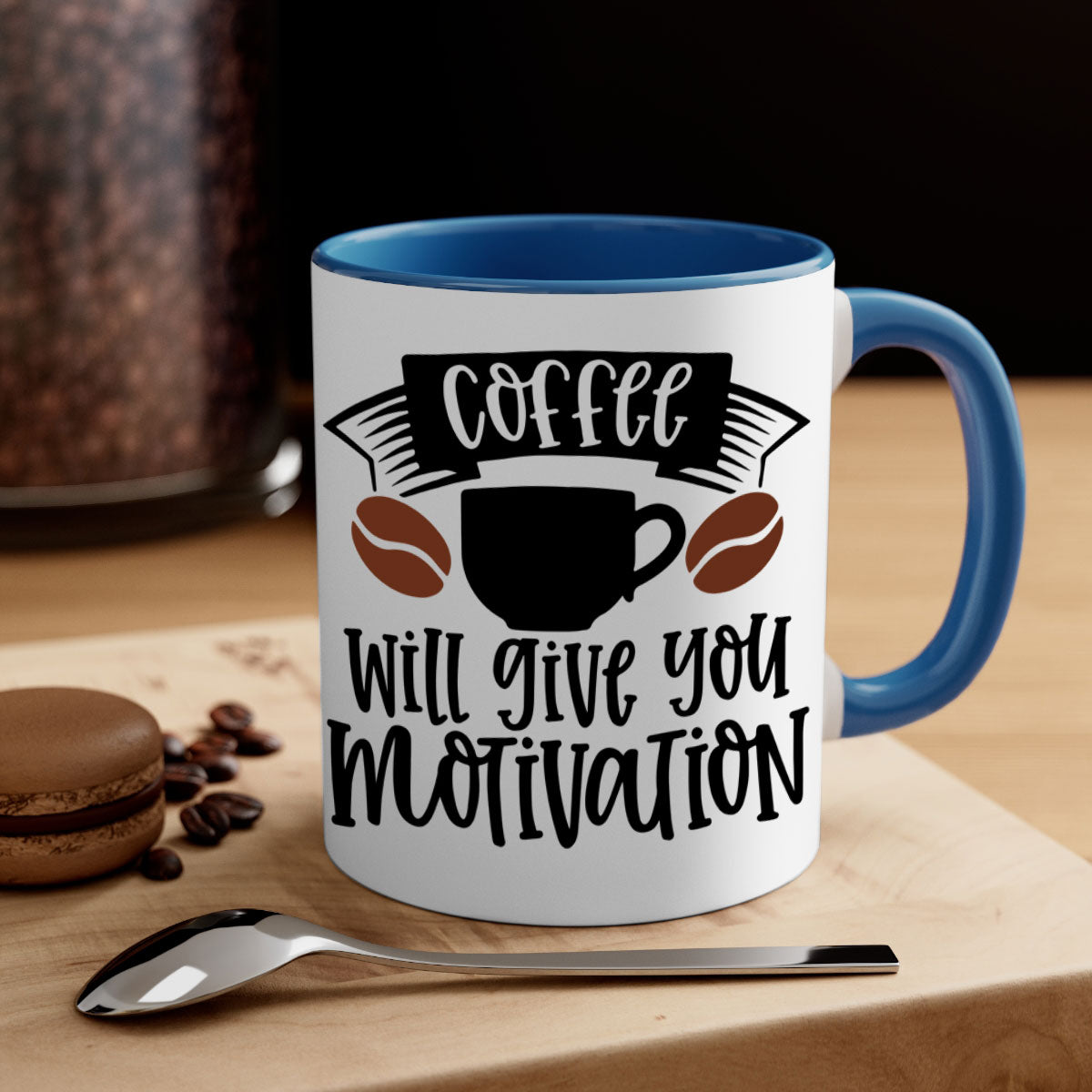 A stylish two-tone coffee mug with a glossy finish, featuring a colored handle and interior, available in five colors.