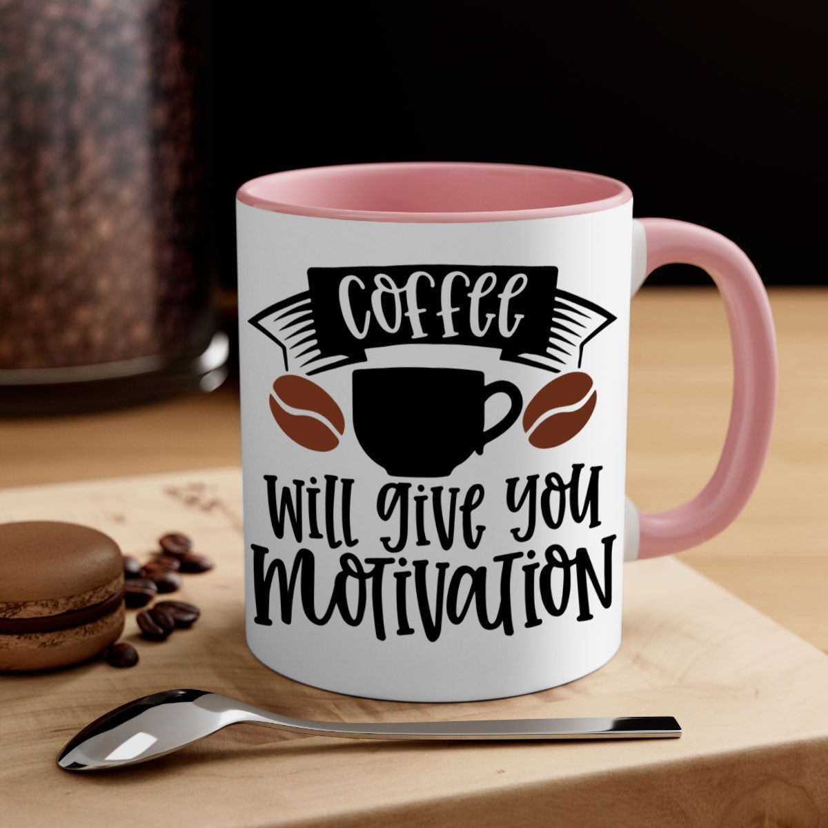 A stylish two-tone coffee mug with a glossy finish, featuring a colored handle and interior, available in five colors.