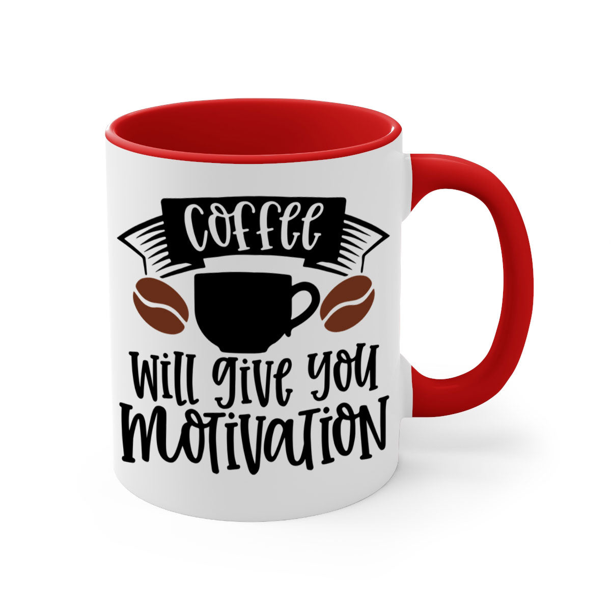 A stylish two-tone coffee mug with a glossy finish, featuring a colored handle and interior, available in five colors.