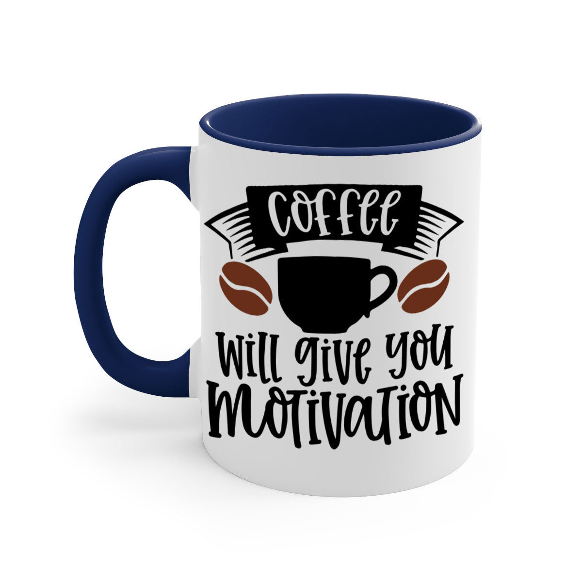 A stylish two-tone coffee mug with a glossy finish, featuring a colored handle and interior, available in five colors.