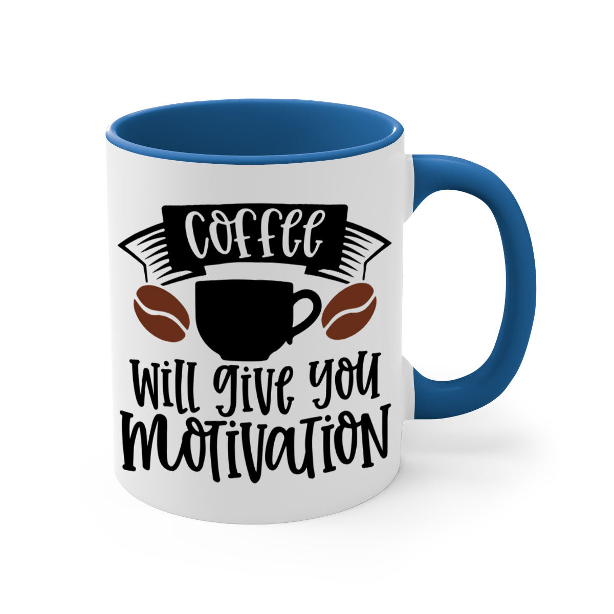 A stylish two-tone coffee mug with a glossy finish, featuring a colored handle and interior, available in five colors.