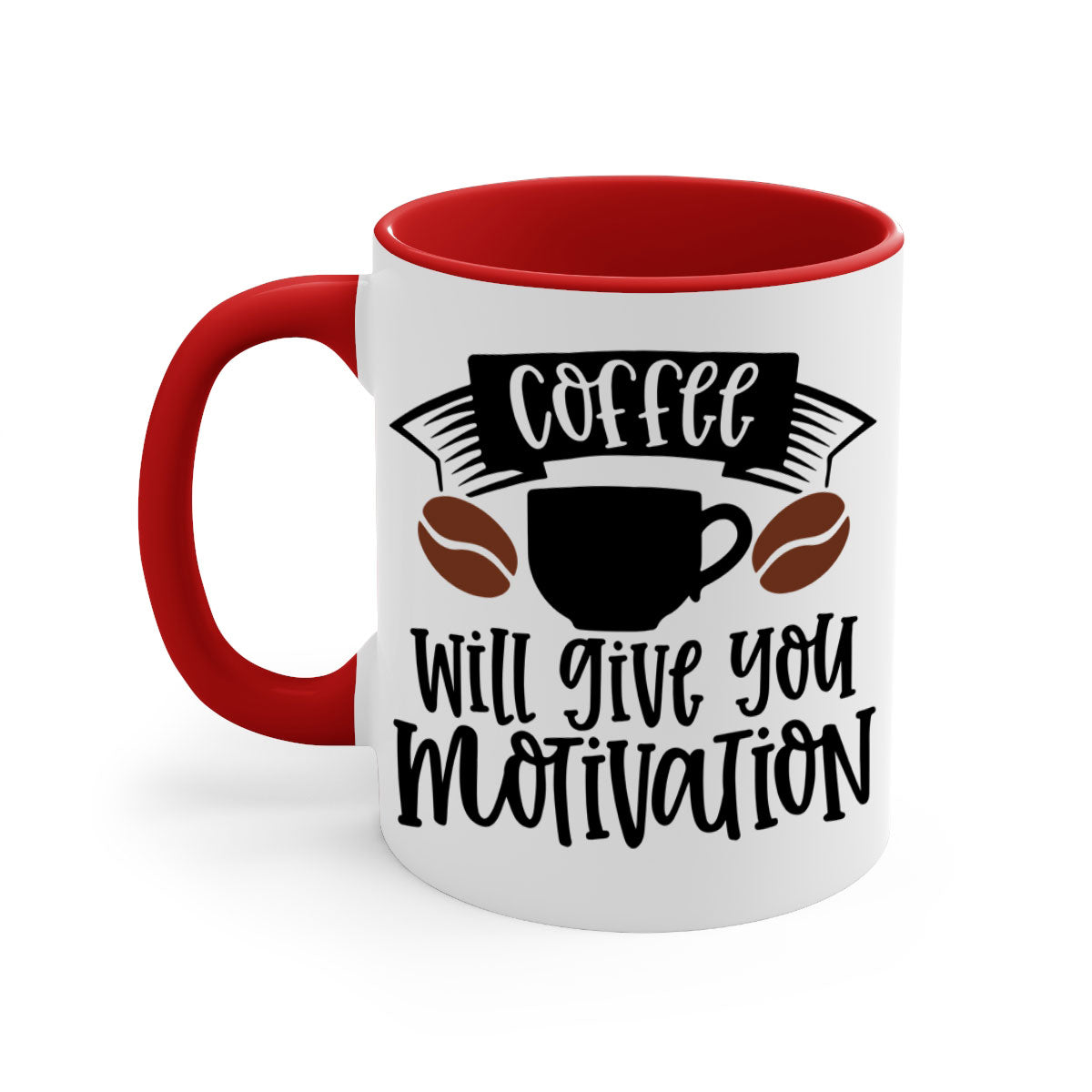 A stylish two-tone coffee mug with a glossy finish, featuring a colored handle and interior, available in five colors.