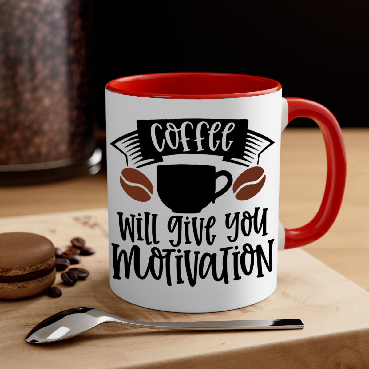 A stylish two-tone coffee mug with a glossy finish, featuring a colored handle and interior, available in five colors.