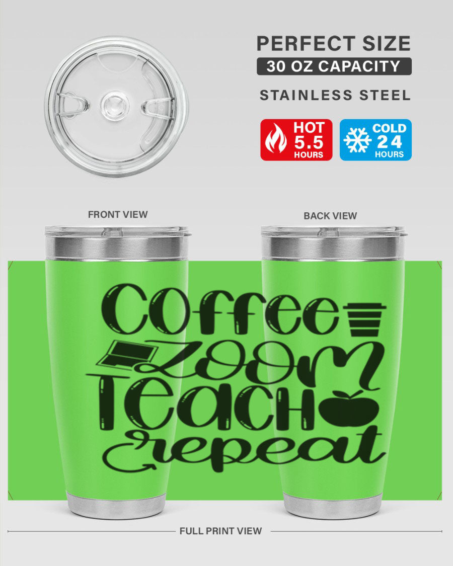 Coffee Zoom Teach Repeat Style 81# tumbler, 20oz, double wall vacuum stainless steel with copper lining, featuring a drink-thru lid.
