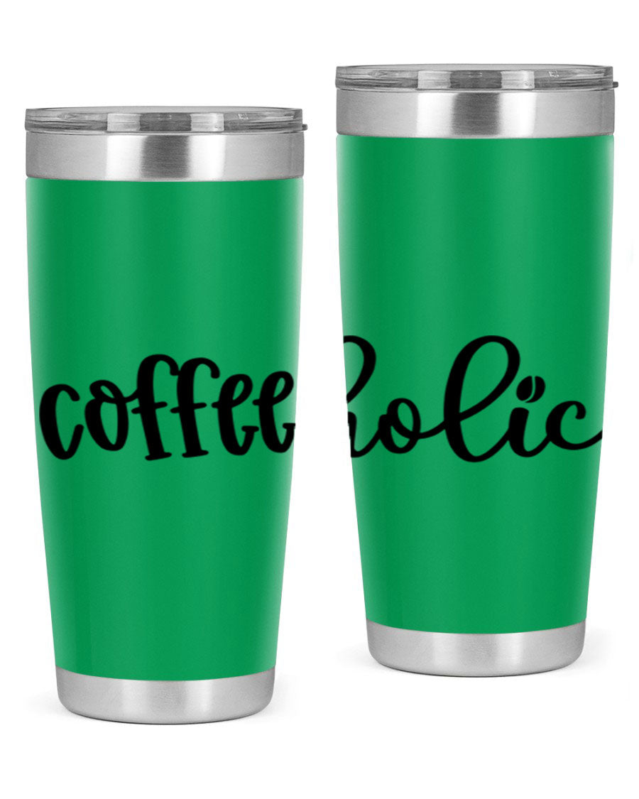 Coffeeholic 131# 20oz stainless steel tumbler with copper lining, featuring a drink-thru lid, ideal for hot and cold beverages.