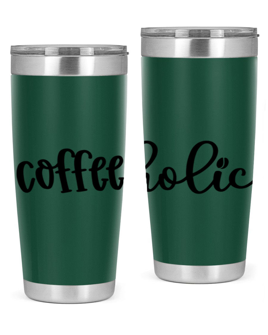 Coffeeholic 131# 20oz stainless steel tumbler with copper lining, featuring a drink-thru lid, ideal for hot and cold beverages.