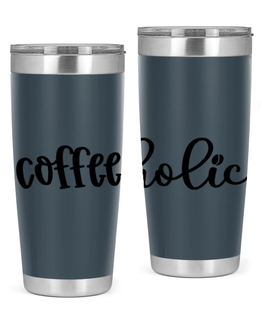 Coffeeholic 131# 20oz stainless steel tumbler with copper lining, featuring a drink-thru lid, ideal for hot and cold beverages.
