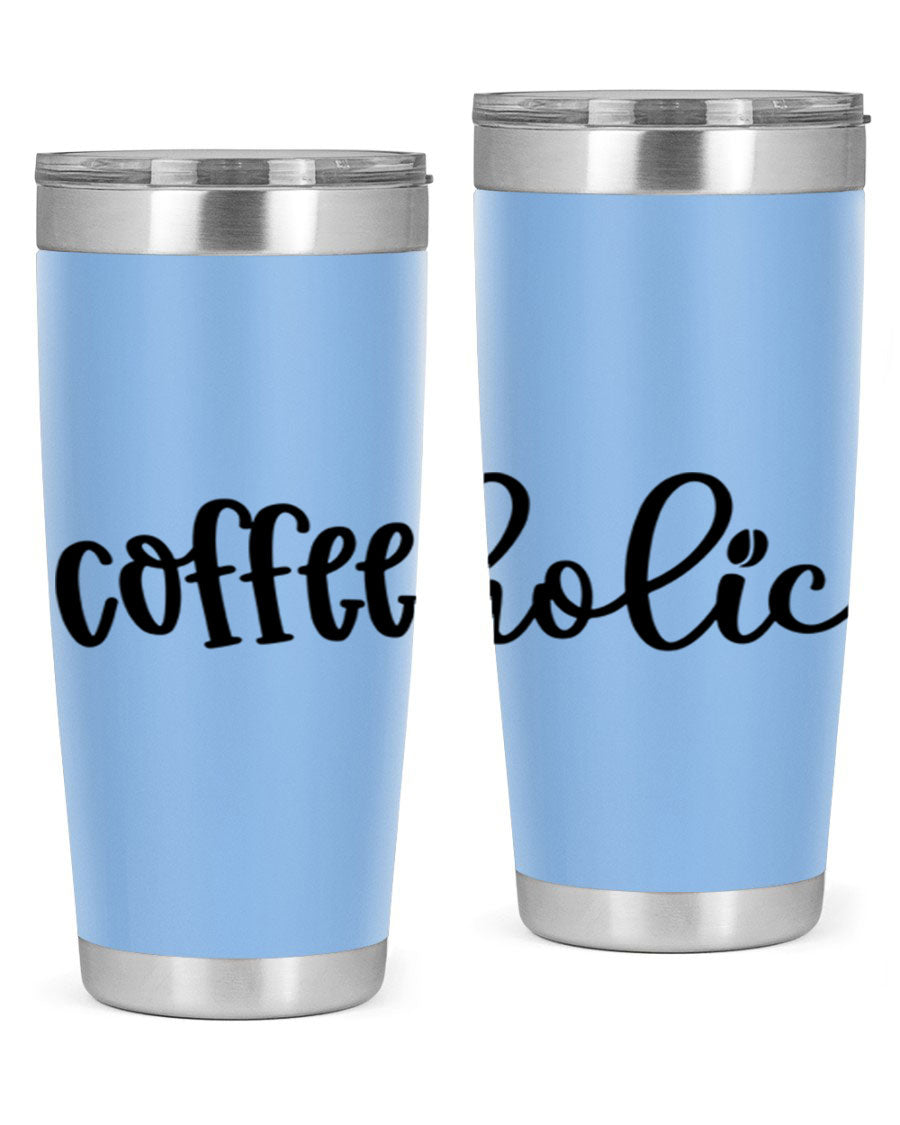 Coffeeholic 131# 20oz stainless steel tumbler with copper lining, featuring a drink-thru lid, ideal for hot and cold beverages.