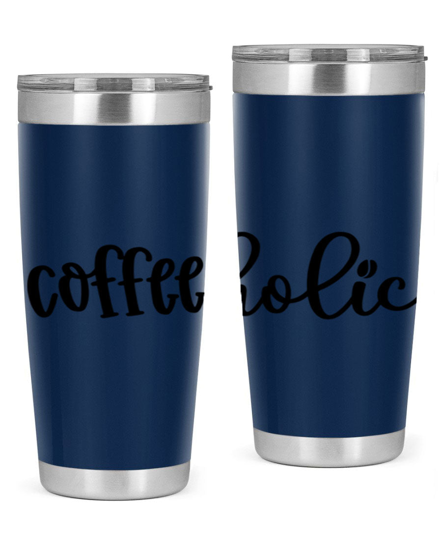 Coffeeholic 131# 20oz stainless steel tumbler with copper lining, featuring a drink-thru lid, ideal for hot and cold beverages.
