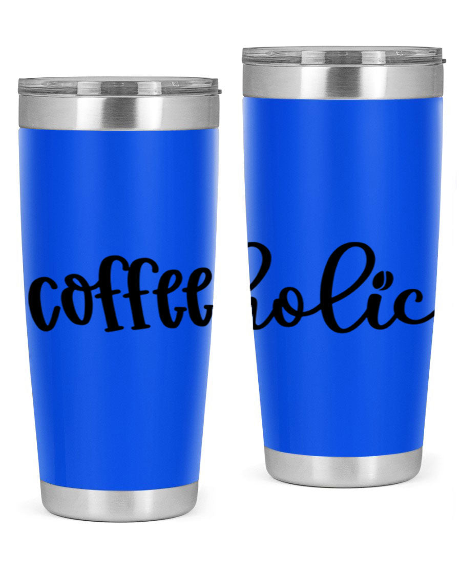 Coffeeholic 131# 20oz stainless steel tumbler with copper lining, featuring a drink-thru lid, ideal for hot and cold beverages.