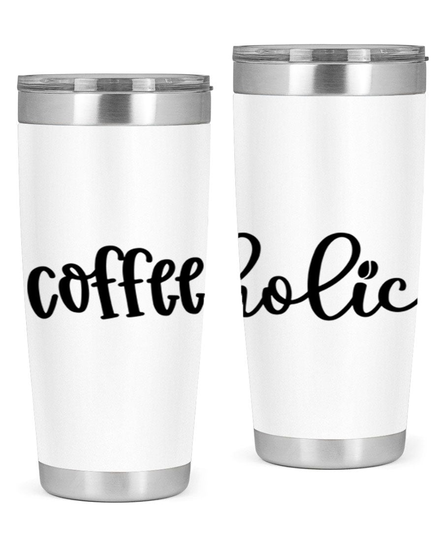 Coffeeholic 131# 20oz stainless steel tumbler with copper lining, featuring a drink-thru lid, ideal for hot and cold beverages.