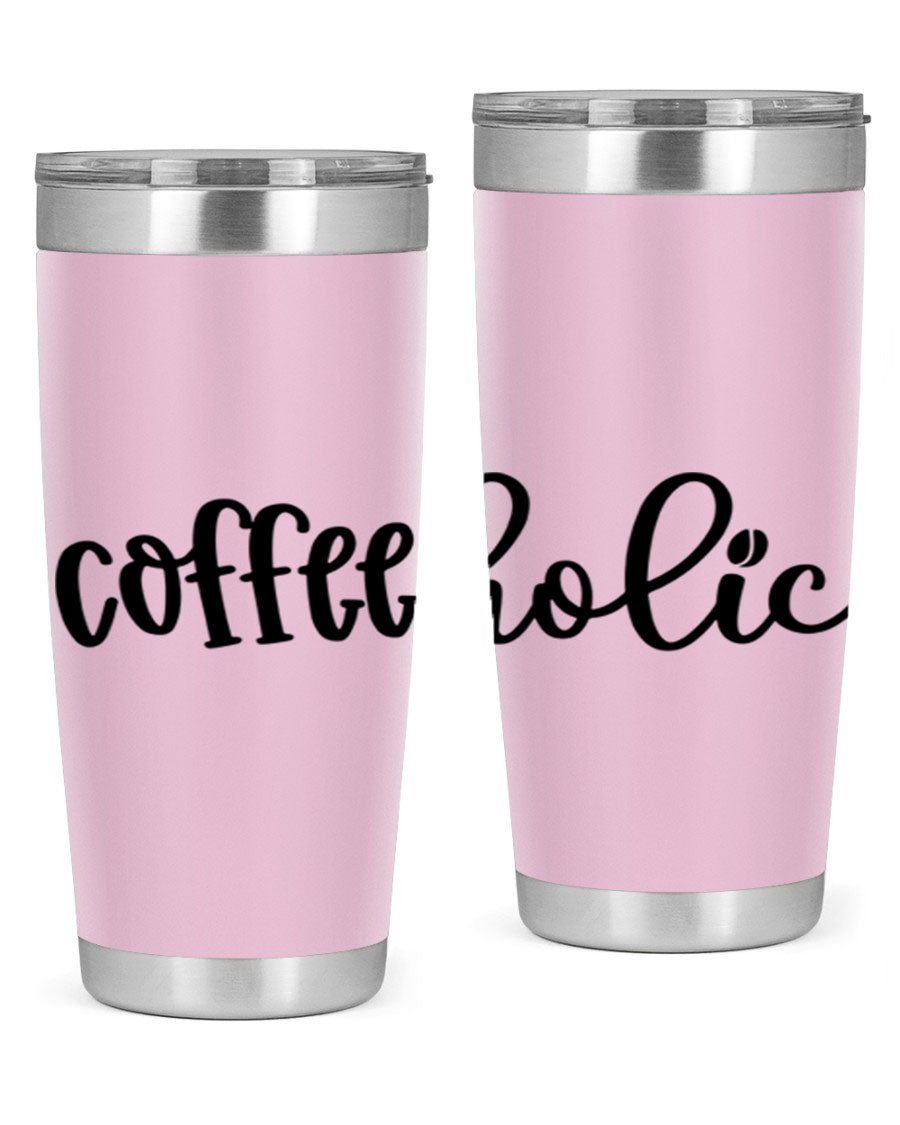 Coffeeholic 131# 20oz stainless steel tumbler with copper lining, featuring a drink-thru lid, ideal for hot and cold beverages.