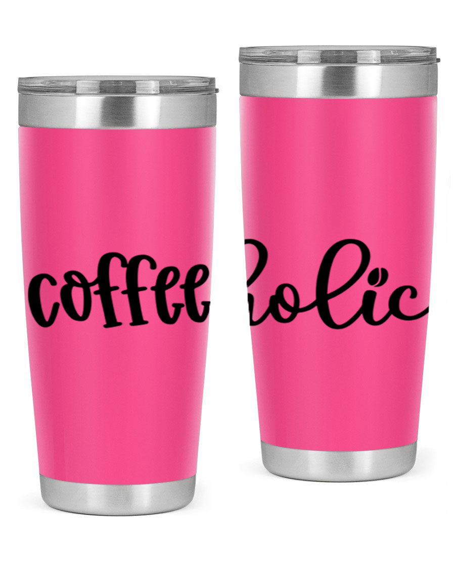 Coffeeholic 131# 20oz stainless steel tumbler with copper lining, featuring a drink-thru lid, ideal for hot and cold beverages.