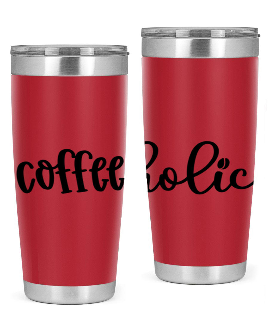 Coffeeholic 131# 20oz stainless steel tumbler with copper lining, featuring a drink-thru lid, ideal for hot and cold beverages.
