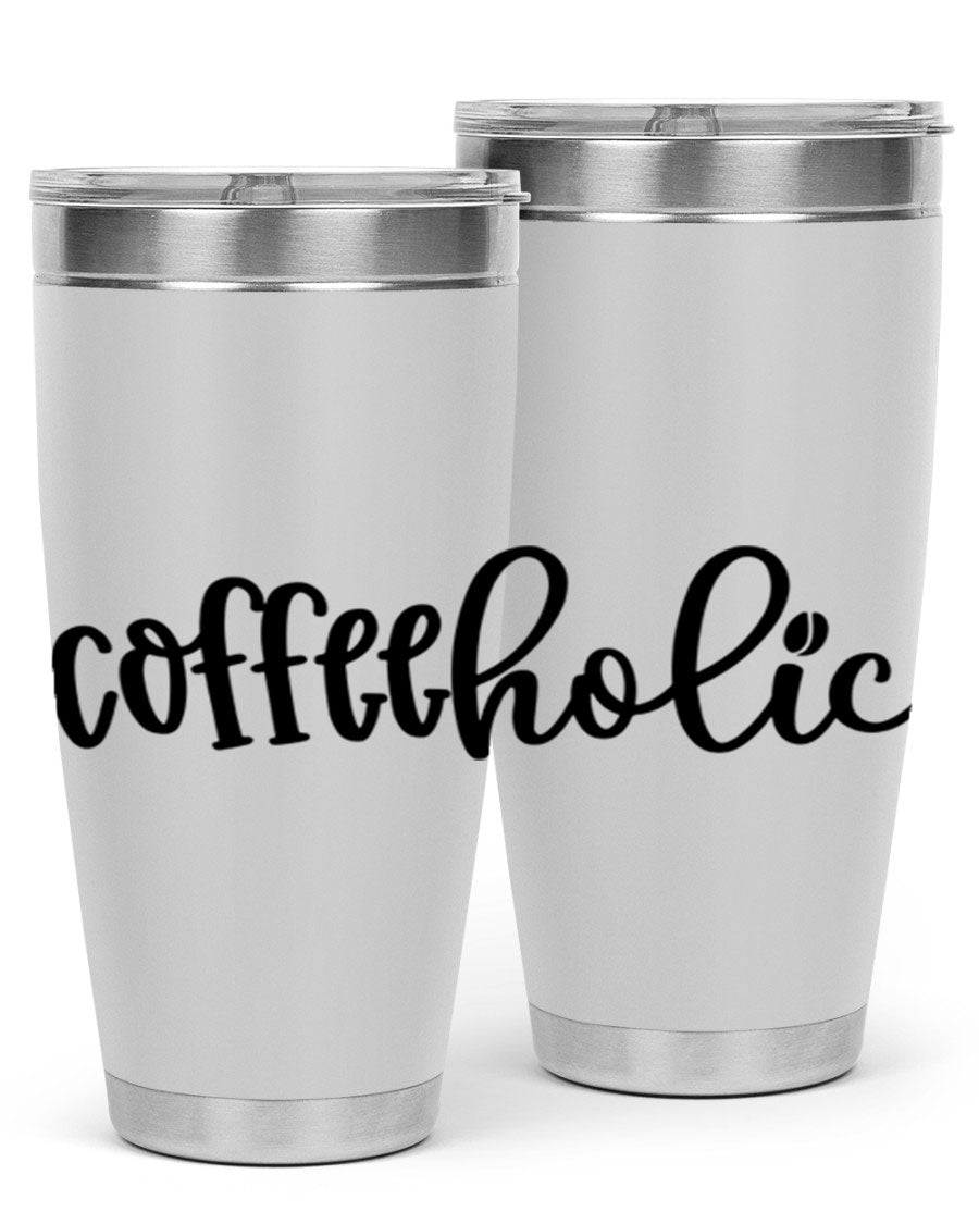 Coffeeholic 131# 20oz stainless steel tumbler with copper lining, featuring a drink-thru lid, ideal for hot and cold beverages.