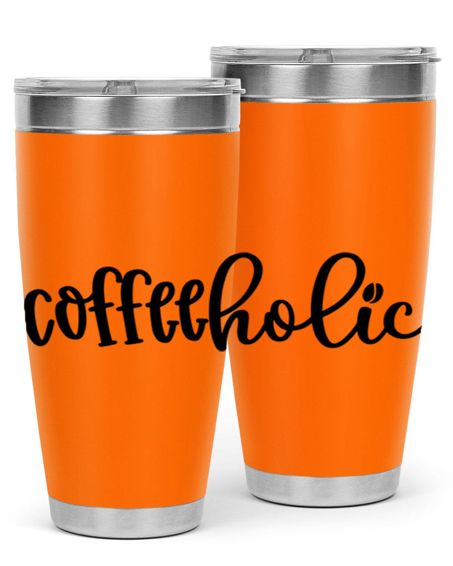 Coffeeholic 131# 20oz stainless steel tumbler with copper lining, featuring a drink-thru lid, ideal for hot and cold beverages.