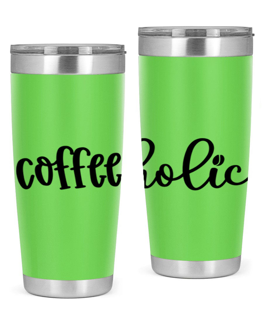 Coffeeholic 131# 20oz stainless steel tumbler with copper lining, featuring a drink-thru lid, ideal for hot and cold beverages.