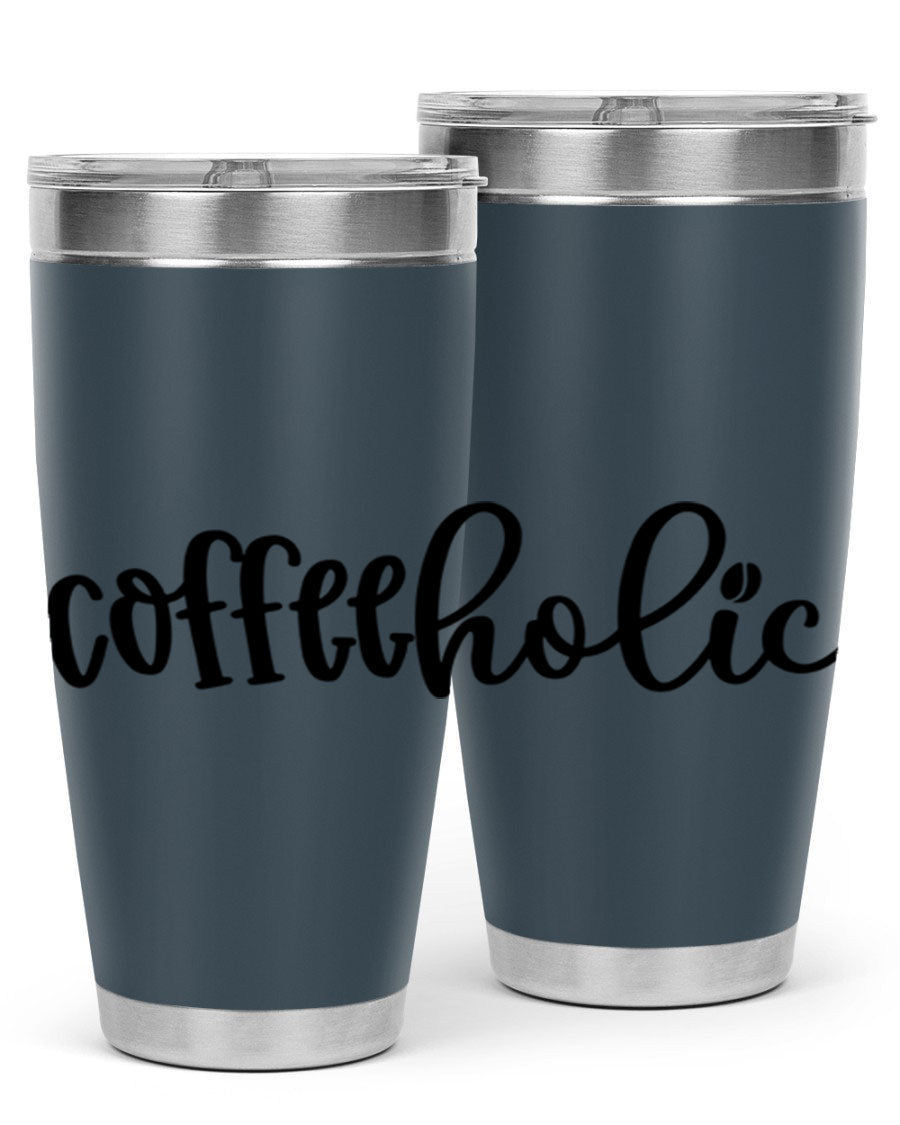 Coffeeholic 131# 20oz stainless steel tumbler with copper lining, featuring a drink-thru lid, ideal for hot and cold beverages.