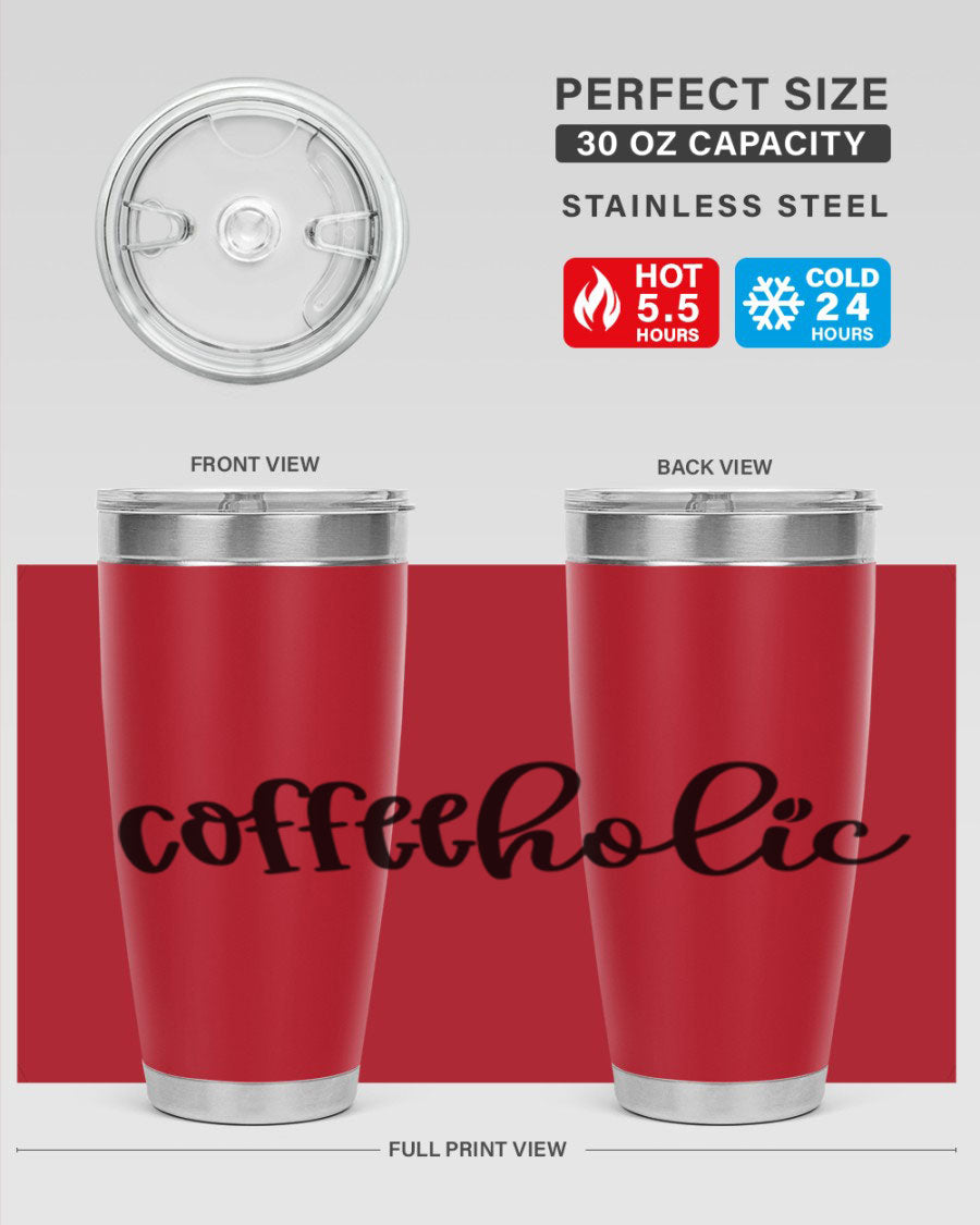 Coffeeholic 131# 20oz stainless steel tumbler with copper lining, featuring a drink-thru lid, ideal for hot and cold beverages.