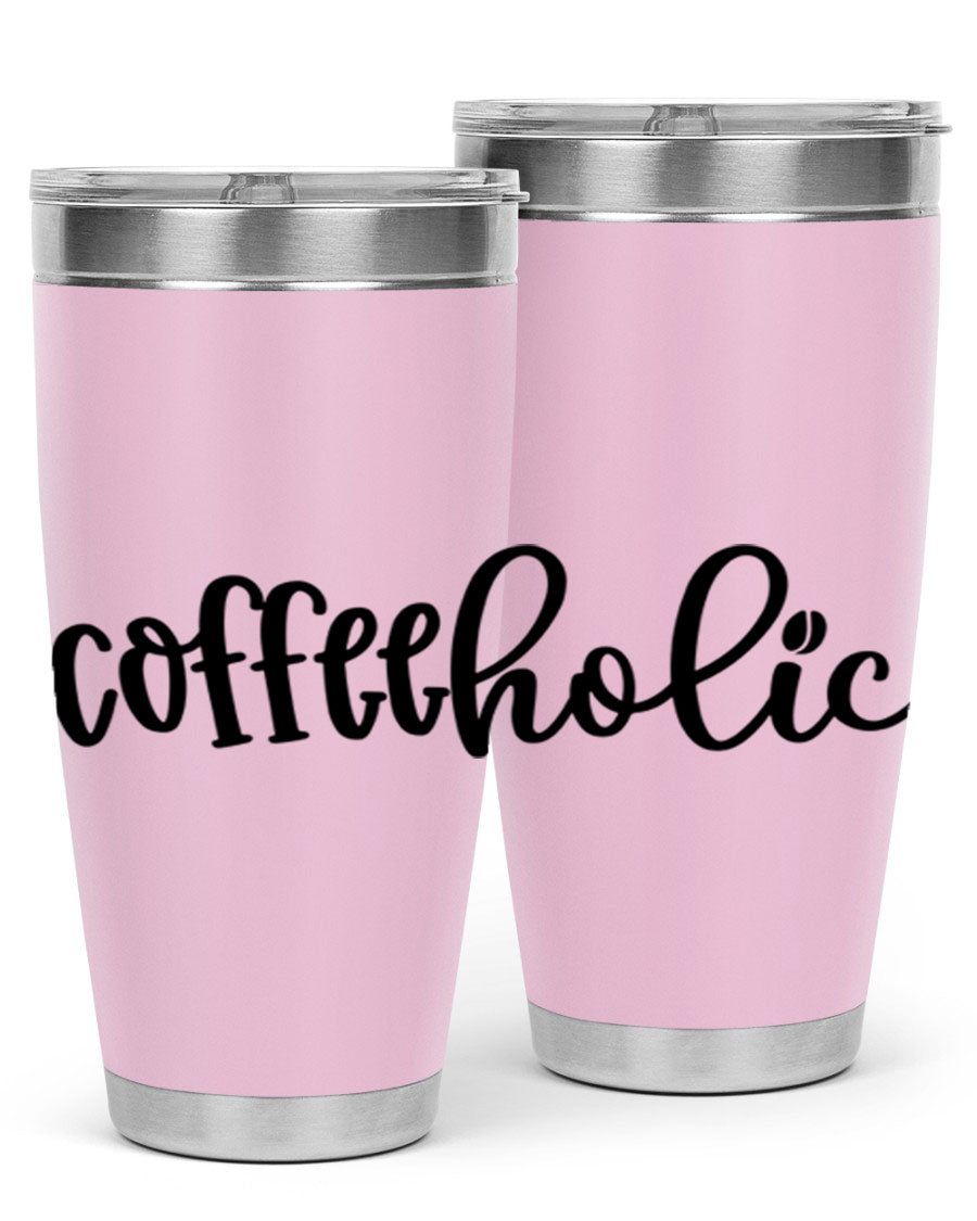 Coffeeholic 131# 20oz stainless steel tumbler with copper lining, featuring a drink-thru lid, ideal for hot and cold beverages.
