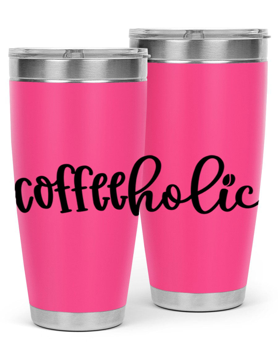 Coffeeholic 131# 20oz stainless steel tumbler with copper lining, featuring a drink-thru lid, ideal for hot and cold beverages.