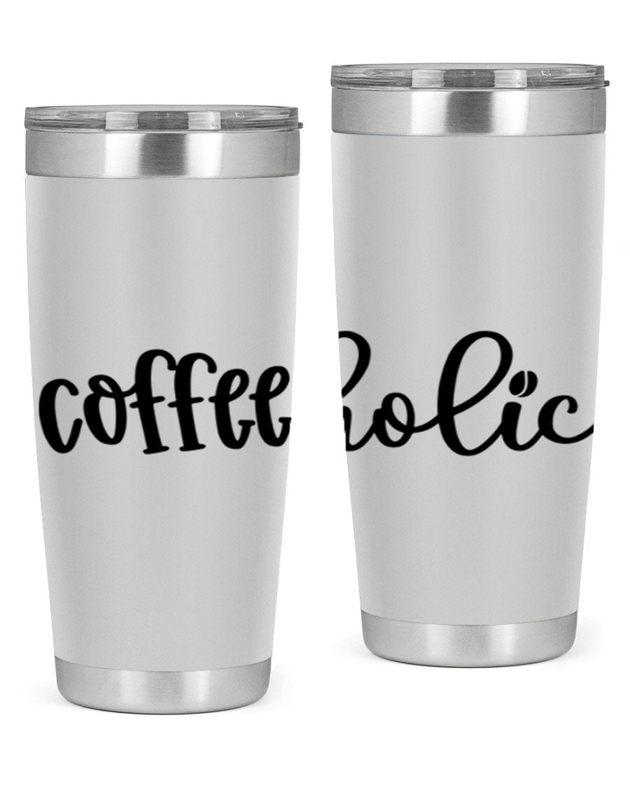 Coffeeholic 131# 20oz stainless steel tumbler with copper lining, featuring a drink-thru lid, ideal for hot and cold beverages.