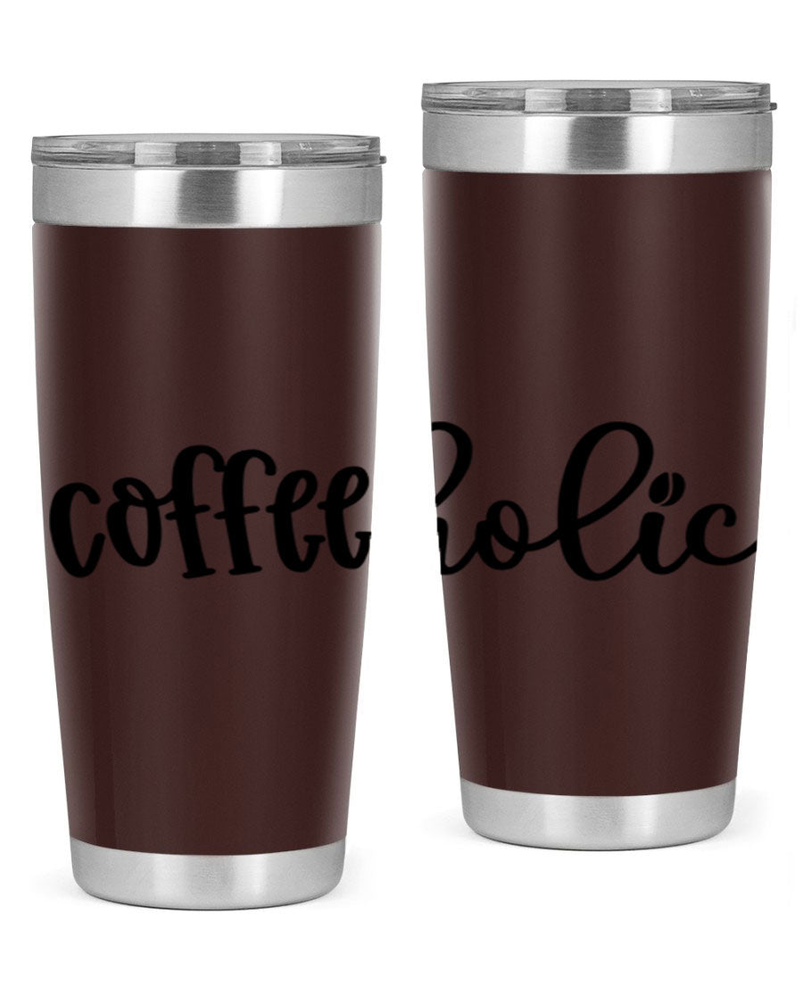 Coffeeholic 131# 20oz stainless steel tumbler with copper lining, featuring a drink-thru lid, ideal for hot and cold beverages.