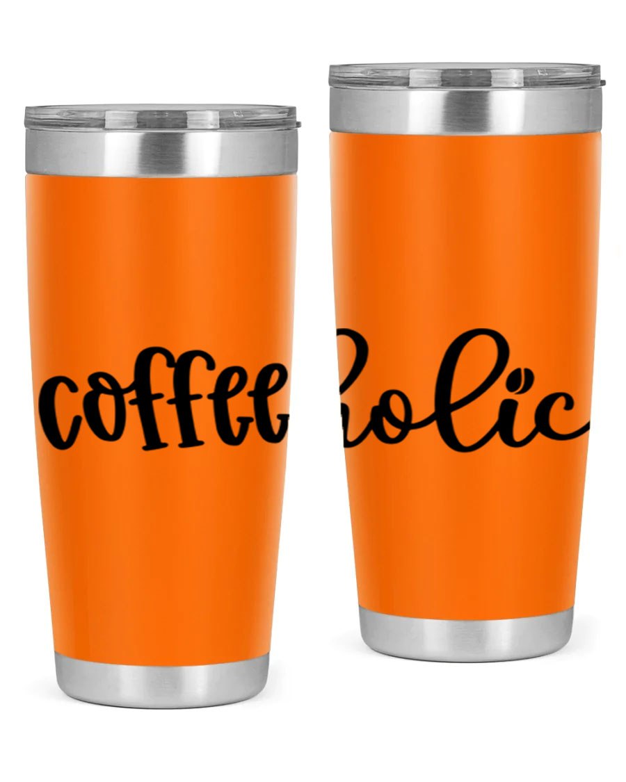 Coffeeholic 131# 20oz stainless steel tumbler with copper lining, featuring a drink-thru lid, ideal for hot and cold beverages.