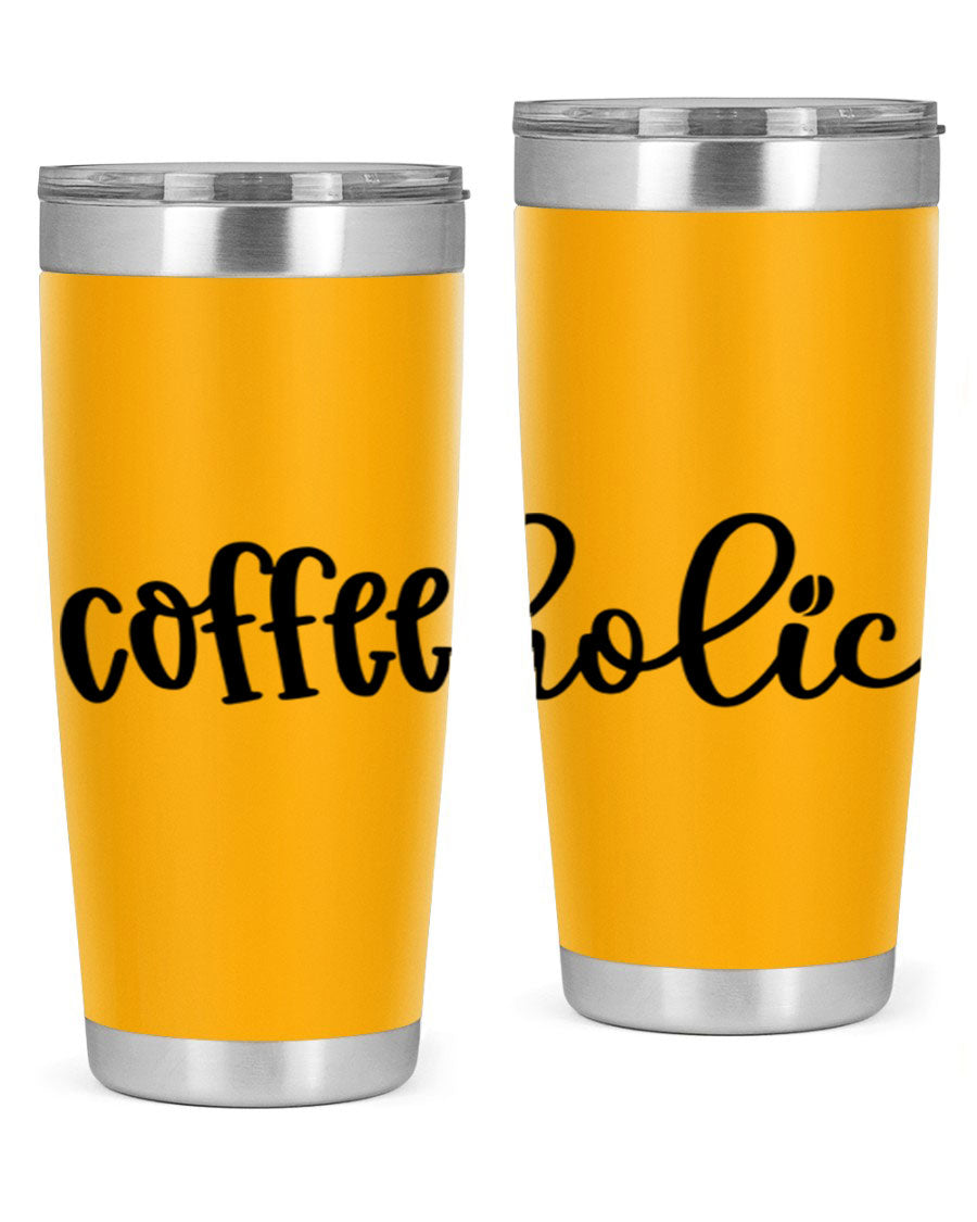 Coffeeholic 131# 20oz stainless steel tumbler with copper lining, featuring a drink-thru lid, ideal for hot and cold beverages.